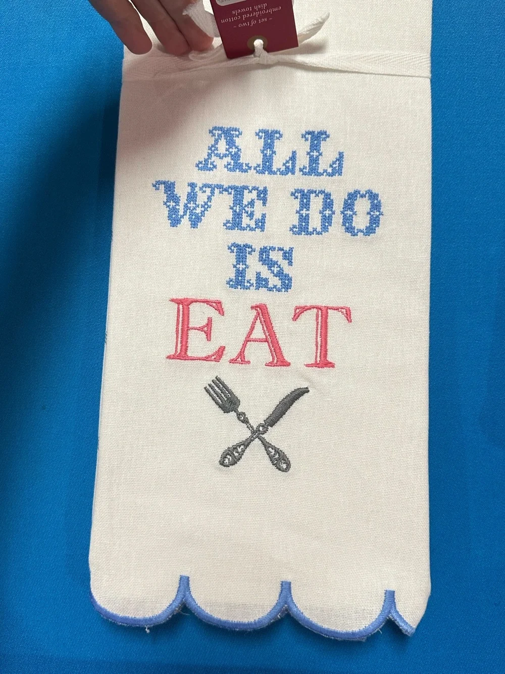 NWT Pair of Cotton Embroidered Humorous Kitchen Towels